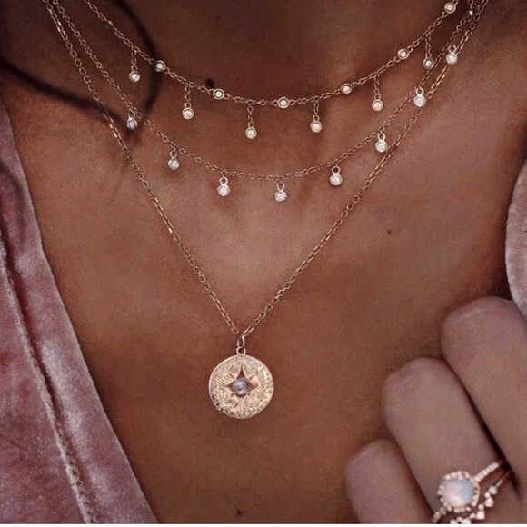 Urban Outfitters Jewelry - “Follow Your Dream” Diamond Compass Layer Necklace